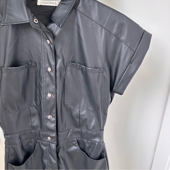 Fourteen and 9th Women’s Black Faux Leather Short Sleeve Mini Dress SZ S - Picture 4 of 12